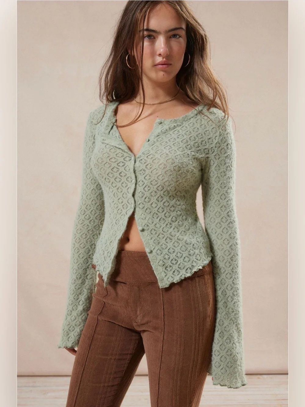 NWT Urban Outfitters Kimchi Blue Cassidy Cardigan in Sage - Picture 1 of 6